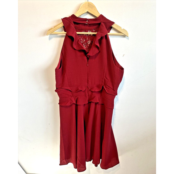 BB Dakota Women's Crazy in Love Bubble Crepe Ruffle Dress w/Lace Red size 8 - Picture 6 of 15